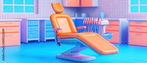 Colorful dental chair in a modern dental clinic with tools on a bright interior. photo