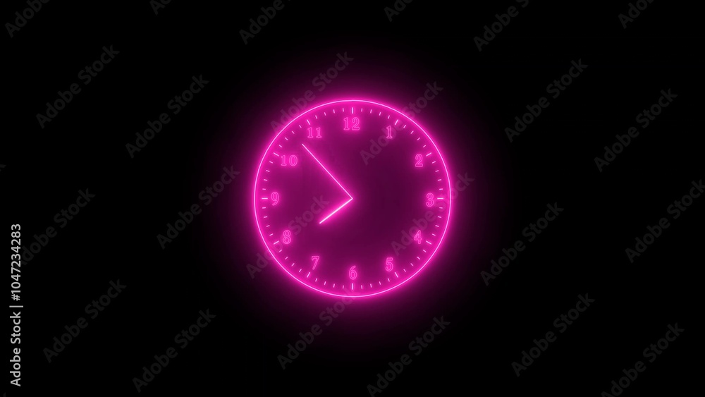 Pink neon light analog clock isolated on black background 1 Pink neon light analog clock isolated on black background 1