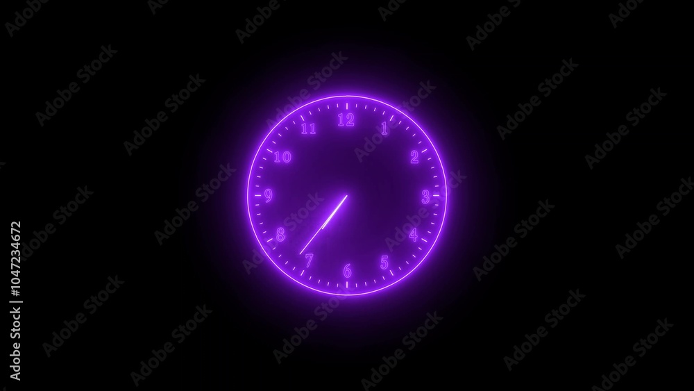Purple neon light analog clock isolated on black background Purple neon light analog clock isolated on black background