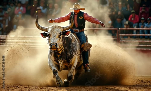 Wallpaper Mural Cowboy riding a bull in a rodeo event, showcasing skill. Torontodigital.ca