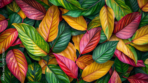 Vibrant Tropical Leaves: A Close-Up View of Nature's Palette