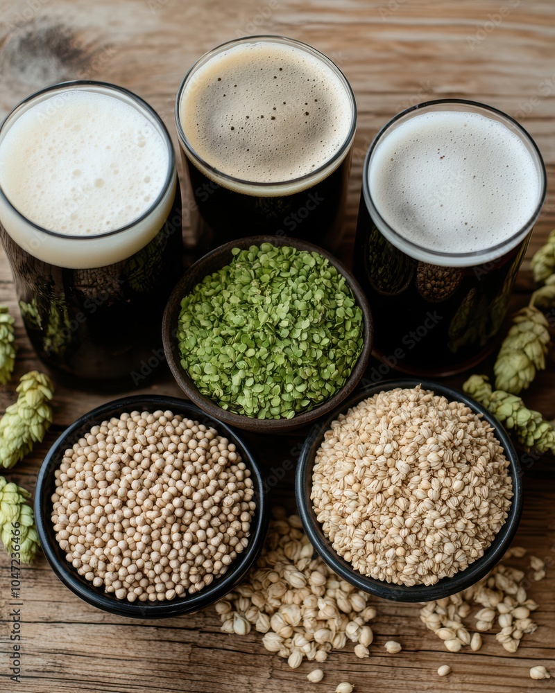 Overhead Shot of Beer Brewing Ingredients Overhead Shot of Beer Brewing Ingredients