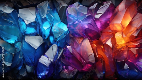 A vibrant display of colorful crystalline formations in various hues.