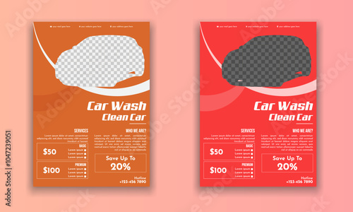 Professional car wash service layout, vehicle washing service poster, and car wash modern flyer design template bundle