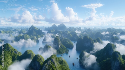 Surreal landscape of Ha Long Bay in Vietnam