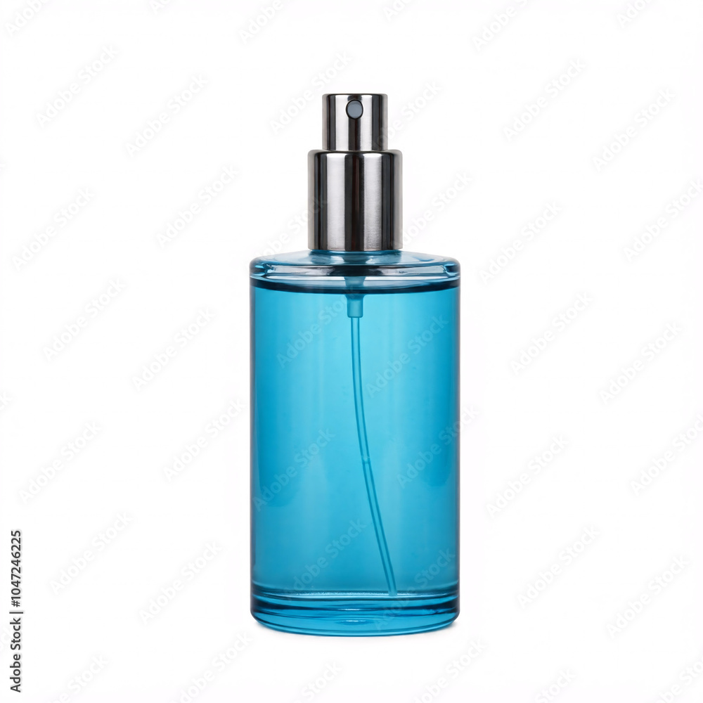 Fototapeta premium blue perfume bottle with silver top isolated on white background