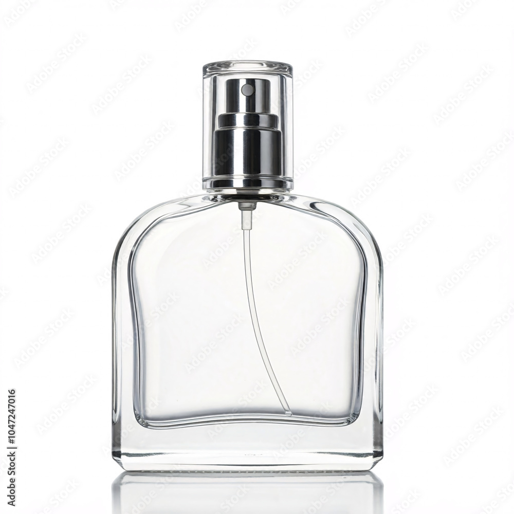 clear glass perfume bottle mockup with silver cap on white background clear glass perfume bottle mockup with silver cap on white background