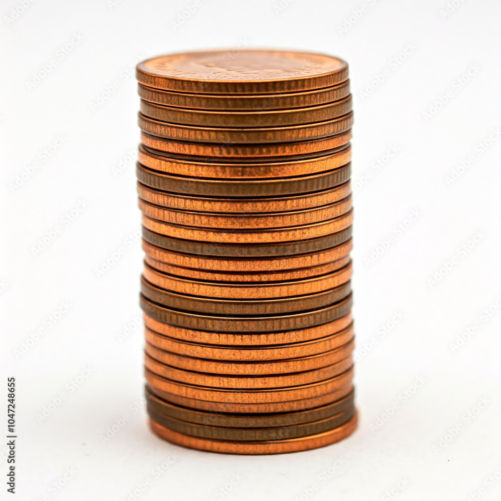 close up stack of copper coins isolated on white background close up stack of copper coins isolated on white background