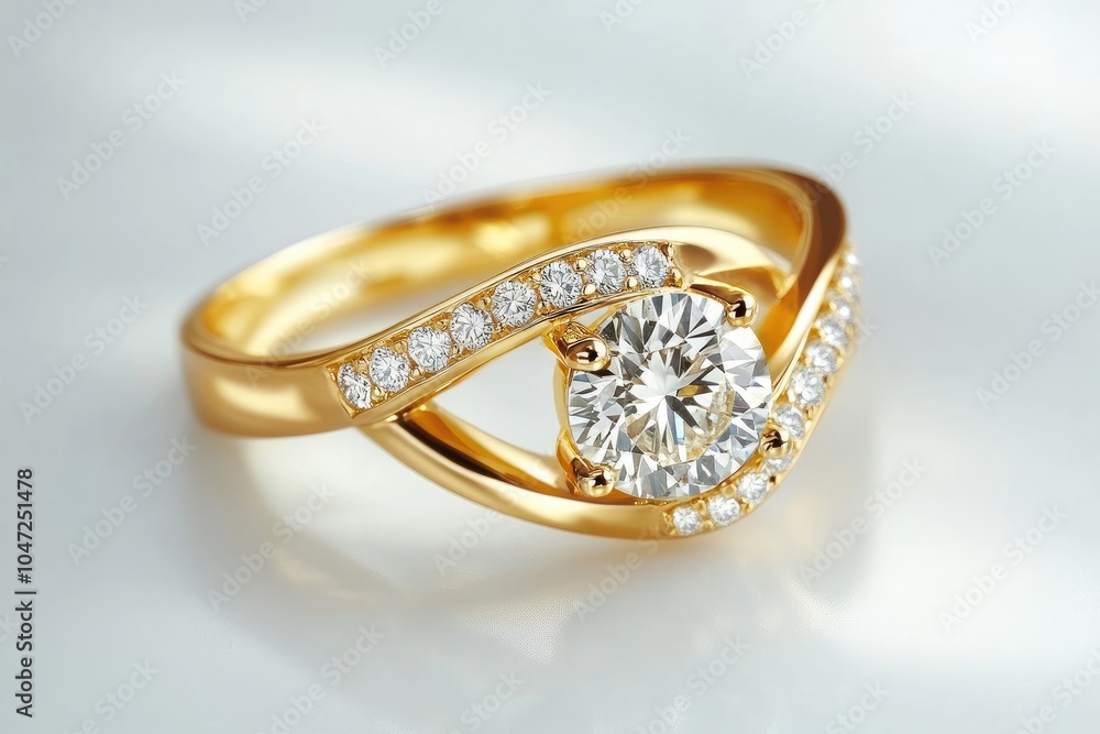 Golden ring embracing a sparkling diamond: luxury and romance unite Golden ring embracing a sparkling diamond: luxury and romance unite