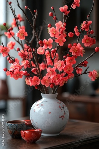 Blooming peach branches adding a touch of spring to home decor