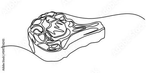 continuous one line vector drawing of pork knuckle.  Line art, Pork knuckle continuous line drawing. One line art of raw meat, meat on the bone, pork, Steak Line Icon, Outline Vector Symbol