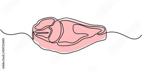 continuous one line vector drawing of pork knuckle.  Line art, Pork knuckle continuous line drawing. One line art of raw meat, meat on the bone, pork, Steak Line Icon, Outline Vector Symbol