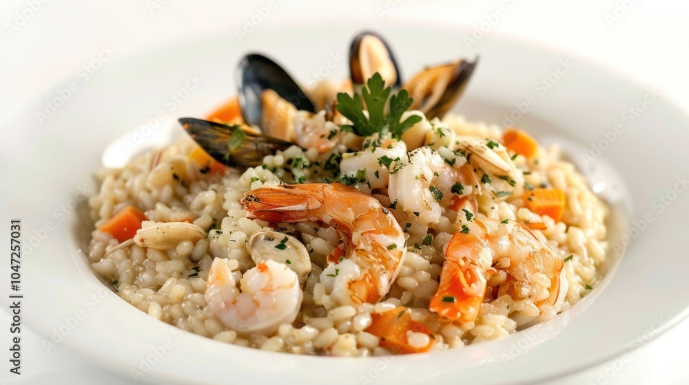 Shrimp and Mussel Risotto with Parsley Garnish Shrimp and Mussel Risotto with Parsley Garnish