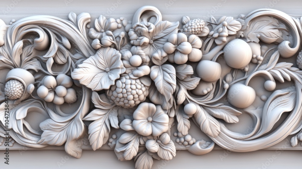 Decorative European 3D carving, smooth textures with vibrant color palette, high-resolution design. Decorative European 3D carving, smooth textures with vibrant color palette, high-resolution design.