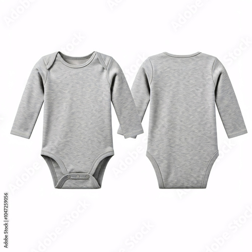 gray baby bodysuit mockup front and back view isolated on white background