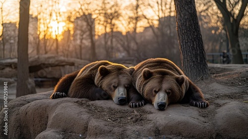 Bears Sleeping Peacefully at Sunset photo