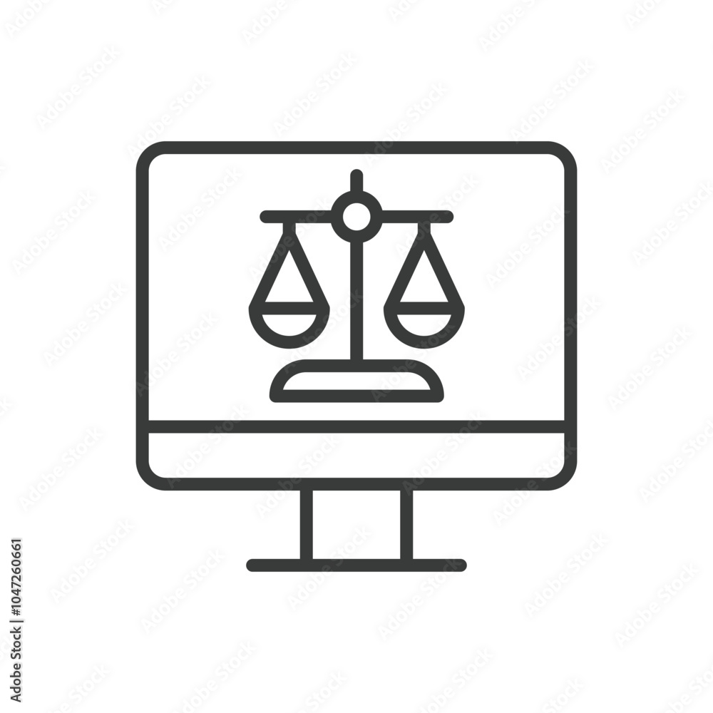 Digital Law Online, in line design. Digital, law, online, copyright, regulation, compliance, rights on white background vector. Digital Law Online editable stroke icon Digital Law Online, in line design. Digital, law, online, copyright, regulation, compliance, rights on white background vector. Digital Law Online editable stroke icon