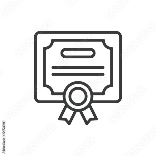 Certificate, in line design. Certificate, diploma, award, recognition, achievement, credential, validation on white background vector. Certificate editable stroke icon