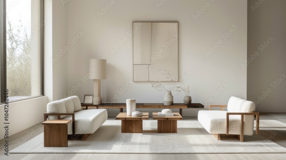 A serene and tranquil lounge area featuring a minimalist white canvas setting, Showcasing carefully curated furnishings for a minimalist aesthetic, Infusing natural elements with minimalist charm A serene and tranquil lounge area featuring a minimalist white canvas setting, Showcasing carefully curated furnishings for a minimalist aesthetic, Infusing natural elements with minimalist charm
