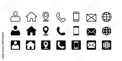 set of icons for design contact information icons containing name, location, phone, email and web address symbol