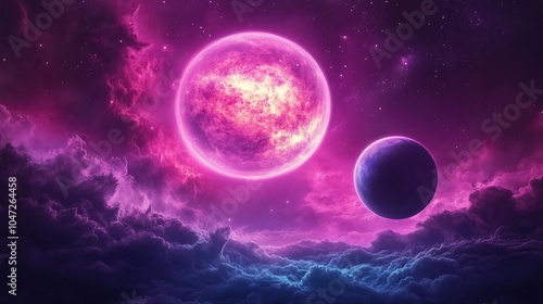planets in vast cosmic space psychedelic neon colors
