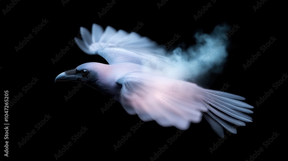 Fototapeta premium Mystical Purple Raven in Flight with Glowing Wings Dark Fantasy Bird Illustration