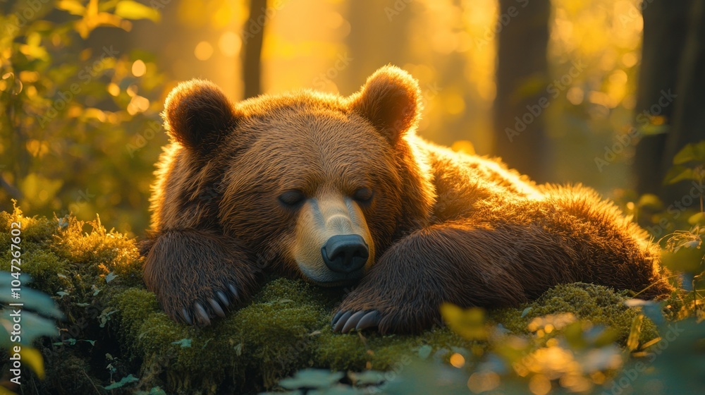 Obraz premium Sleeping Bear in the Forest