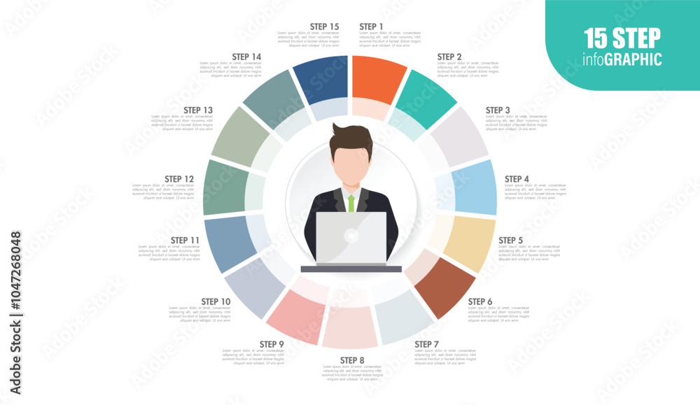 employee full circle Pie charts for infographics. Elements with 10, 11, 12, 13, 14, 15, 16, 17, 18, 19, 20 steps, options.