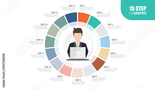 employee full circle Pie charts for infographics. Elements with 10, 11, 12, 13, 14, 15, 16, 17, 18, 19, 20 steps, options. photo