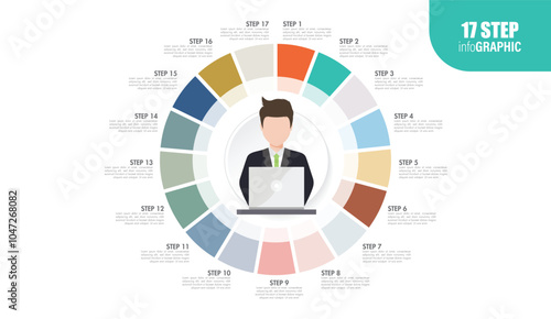 employee full circle Pie charts for infographics. Elements with 10, 11, 12, 13, 14, 15, 16, 17, 18, 19, 20 steps, options. photo