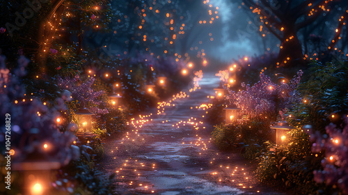 Magical Nighttime Landscape with Luminous Path