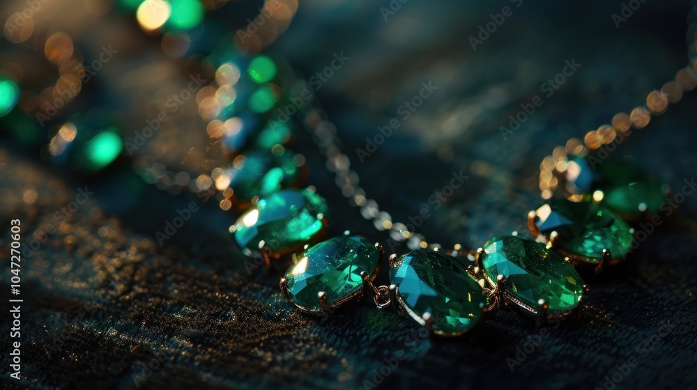Close-up of a Green Gemstone Necklace on a Dark Background Close-up of a Green Gemstone Necklace on a Dark Background