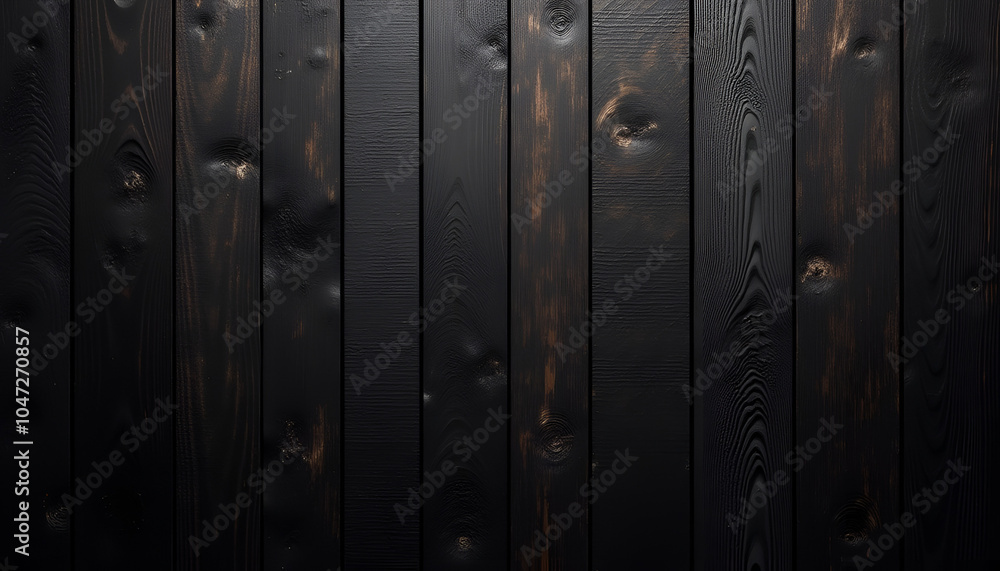 Fototapeta premium Black and brown dark painted wooden board background with rich texture and details