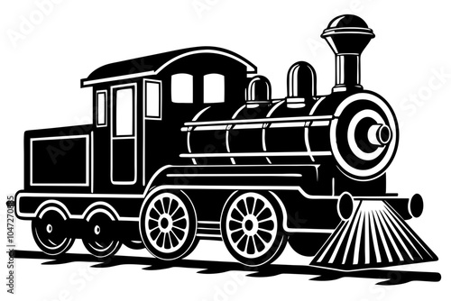 Vector illustration of a vintage steam locomotive silhouette,. showcasing an old-fashioned train engine in classic black. Perfect for retro-themed designs.