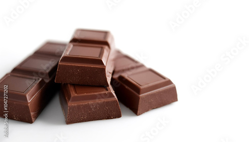 Dark chocolate on side position provides copy space for text. background concept isolated white