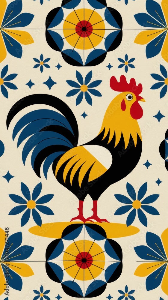 Obraz premium rooster in the sun pattern flok