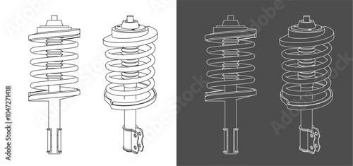 shock absorber  vector car suspension. line blueprint technical drawing isolated on transparent background