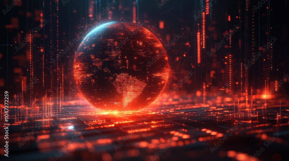 A glowing digital globe surrounded by data streams, symbolizing technology and connectivity. A glowing digital globe surrounded by data streams, symbolizing technology and connectivity.