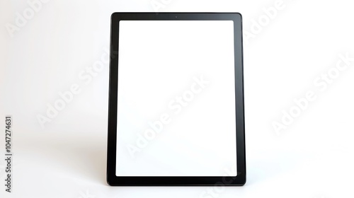Black Tablet with Blank White Screen on White Background