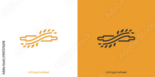 Creative Rolling Pin, Wheat, Bakery Logo Designs with Lineart Outline Style. Bakery Shop Logo, Icon, Symbol, Vector, Design Inspiration.