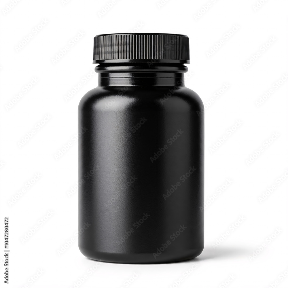 black plastic bottle mockup isolated on white background