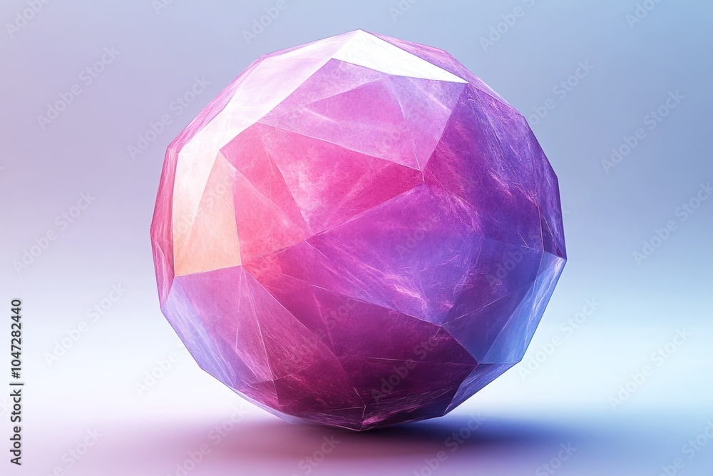 A geometric, faceted sphere with a gradient of purple and pink hues, showcasing modern design. A geometric, faceted sphere with a gradient of purple and pink hues, showcasing modern design.