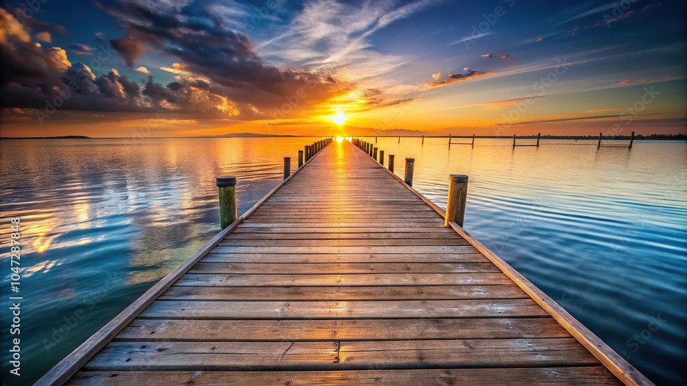 Fototapeta premium Wooden pier with sunset in background
