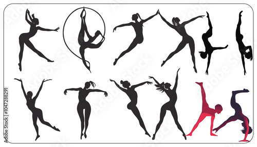 set of dancers, silhouettes of dancers, ballet dancers silhouettes