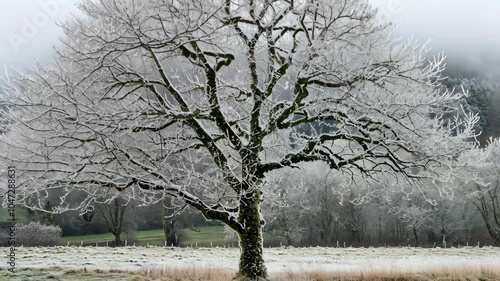 Wallpaper Mural A frosted tree stands tall in a snowy field on a foggy winter morning Torontodigital.ca