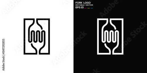 Design of fork logo with line style. Restaurant, food. Template, icon, symbol, vector EPS 10.