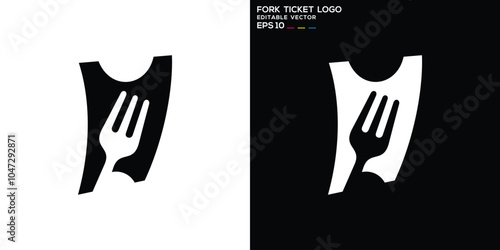 Eating ticket logo design. Fork, restaurant, food. Template, icon, symbol, vector EPS 10.