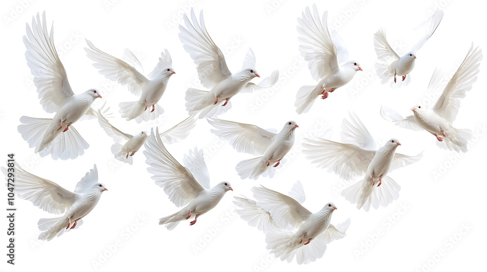 Obraz premium Elegant white doves in graceful flight display