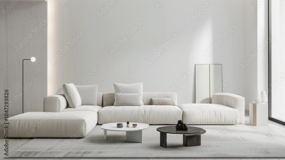 A sleek and luxurious living room design with a white canvas backdrop, Strategically arranged minimalist furniture, Modern classic minimalist style A sleek and luxurious living room design with a white canvas backdrop, Strategically arranged minimalist furniture, Modern classic minimalist style