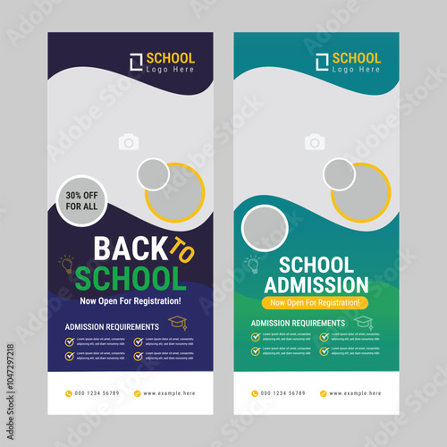 Rollup brochure  template for Kids back to school education admission template. Education roll up banner and rack card design